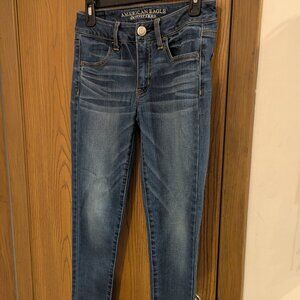 American Eagle Jegging Super Stretch Dark Wash Distressed Blue Jeans Size-2